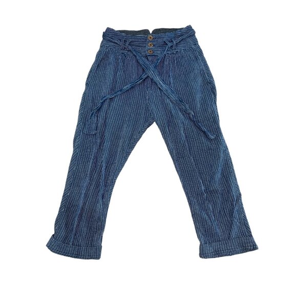 Free People Striped Harem Pants Womens 4 Blue High Rise Relaxed Cropped Bohemian - Picture 4 of 16